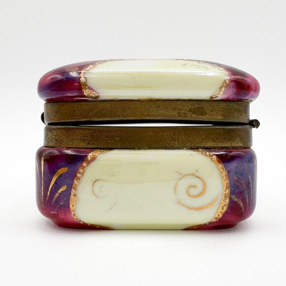 Porcelain Trinket Box Vintage Limoges Inspired Pink Gold Trim w Lady Portrait - Picture 9 of 13